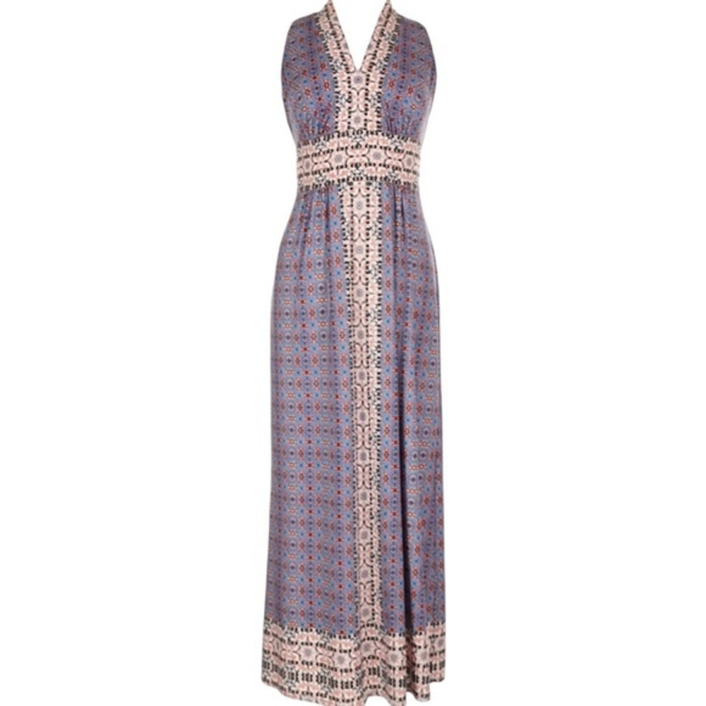 WISP Ella Jersey Elegant Sleeveless Blue Multicolor Maxi Dress Size M